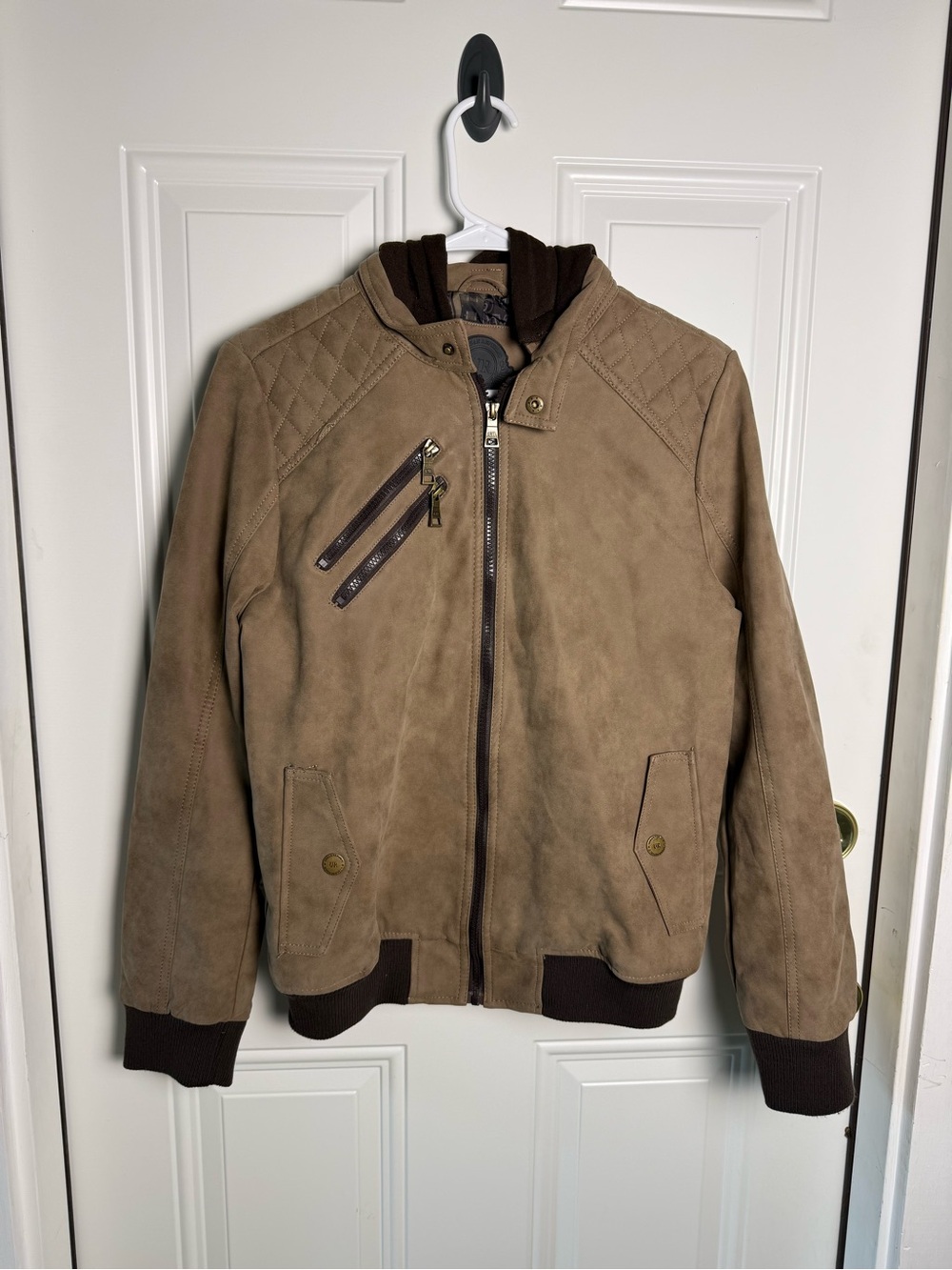 Urban Republic Tan Bomber Jacket with Brown Trim